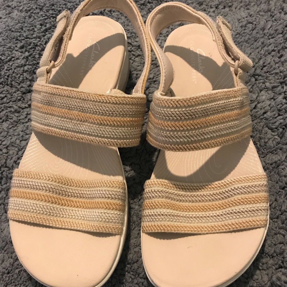 Clarks Women's Beige Striped Slingback Sandals